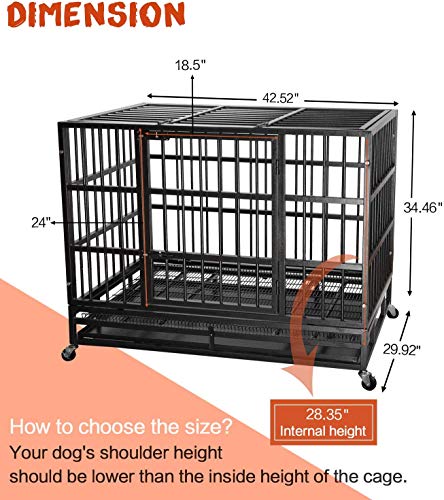 LEMBERI 48/38 inch Heavy Duty Dog Crate with Lockable Wheels, Double Door, Removable Tray Z823935