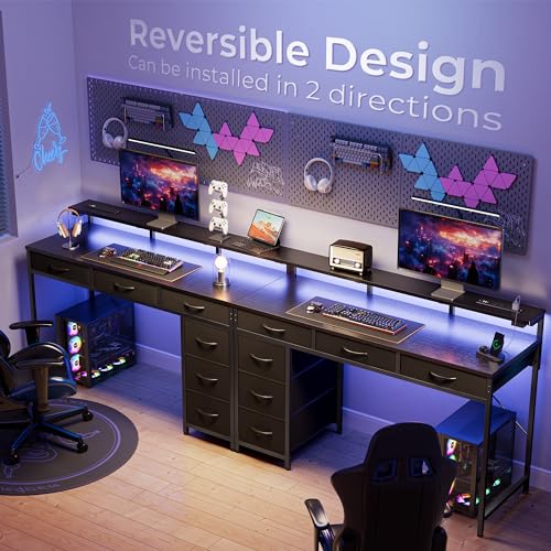 Huuger Gaming Desk with 6 Drawers, LED Lights, 47 Inch, Black N423283