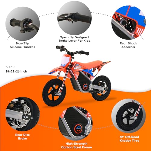 AIII Electric Dirt Bike for Kids 3-7, 12-Inch Off-Road Tires, Red X89100