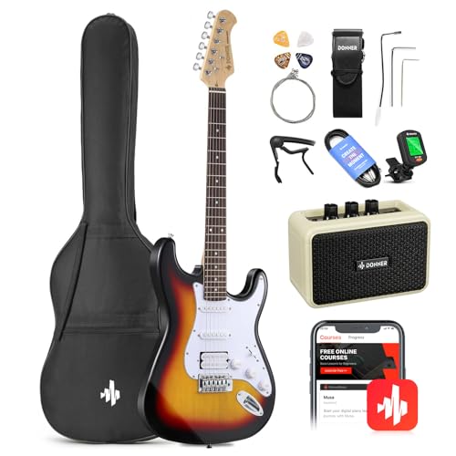 Donner DST-100B 39 Inch Electric Guitar Beginner Kit with Amplifier and Accessories W342