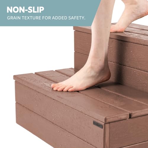 Hot Tub Steps - Wood-Looking Plastic, Waterproof, Gray Non-Slip P3707