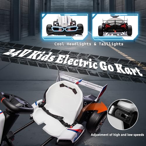 FORESEE 36V BMW Licensed Kids Electric Go Kart, Battery Powered Ride On Toy with Adjustable Seat, Black F2952