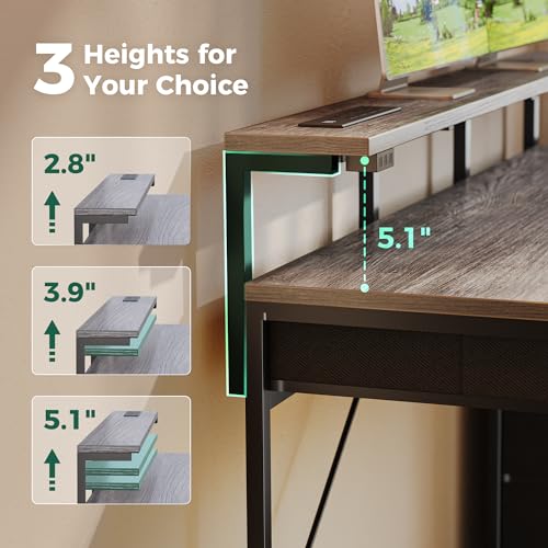 Huuger Gaming Desk with 6 Drawers, LED Lights, 47 Inch, Black N423283