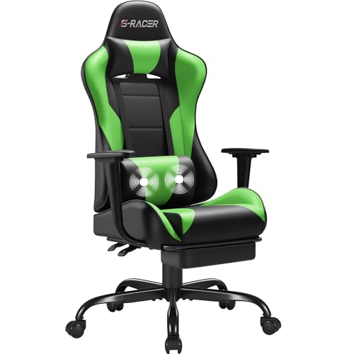 Homall Gaming Chair with Footrest and Massage Lumbar Support, Black T748