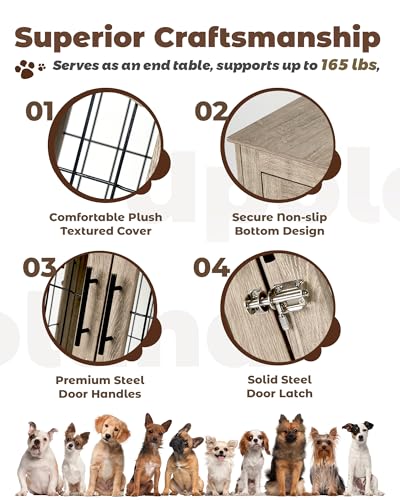 Wooden Dog Crate Furniture with Bed Mat, 32 Inch, 3 Doors, Greige X4054
