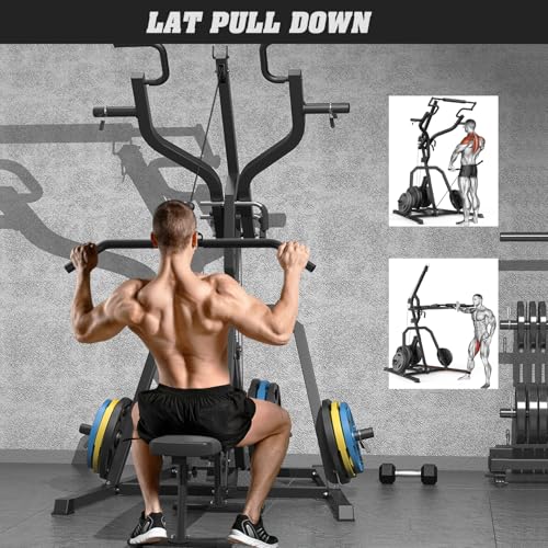 DONOW Leverage Gym Power Rack Squat Rack with LAT Low Row System Home Gym Workout Station O450515