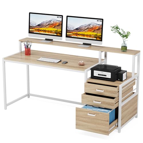 Tribesigns 63 Inch Computer Desk with File Drawer Cabinet, Monitor Stand R256671