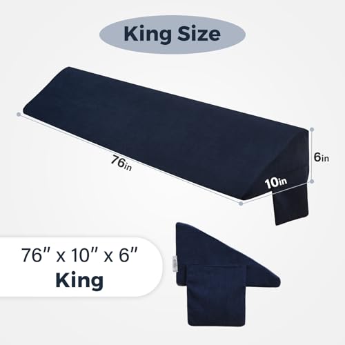 Vekkia King Bed Wedge Pillow for Headboard Mattress Gap Filler, Blue 76"x10"x6" C139495