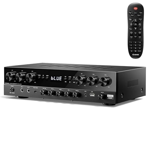 Donner Stereo Receivers, Premium 1000W Peak Power 6 Channel Audio Amplifier with Bluetooth 5.3, USB, FM, 2 Mic-in, Echo, RCA, Optical/Coaxial Input for Home, Karaoke, Theater Speakers, MAMP6