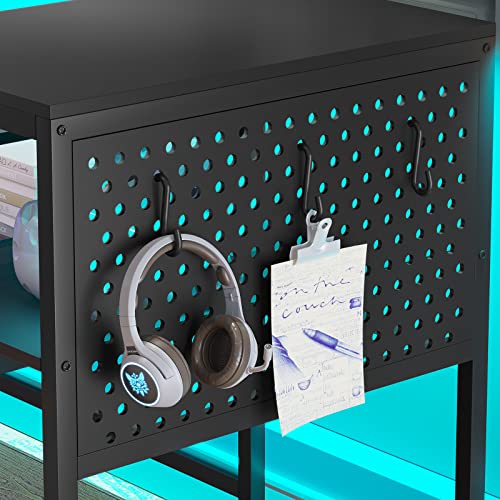 SEDETA L Shaped Gaming Desk with Power Outlets & LED Strip, Black U65690