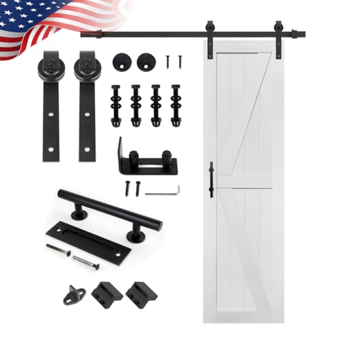 S&Z TOPHAND® 20 in x 84 in Elephant Gray British Brace Knotty Barn Door with 4FT Sliding Hardware Kit G149446