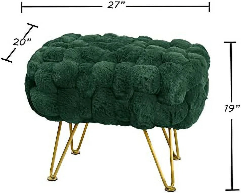 Pink Faux Fur Ottoman Bench with Golden Legs H545748