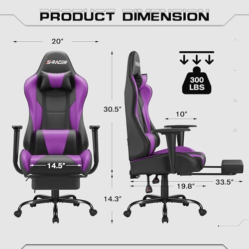 Homall Gaming Chair with Footrest and Massage Lumbar Support, Black T748