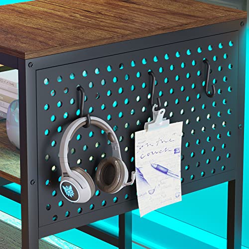 SEDETA L Shaped Gaming Desk with Power Outlets & LED Strip, Black U65690
