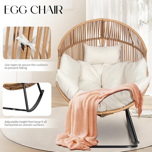 JAMFLY Egg Chair Wicker Outdoor Patio Lounger with Cushion, Beige O9160
