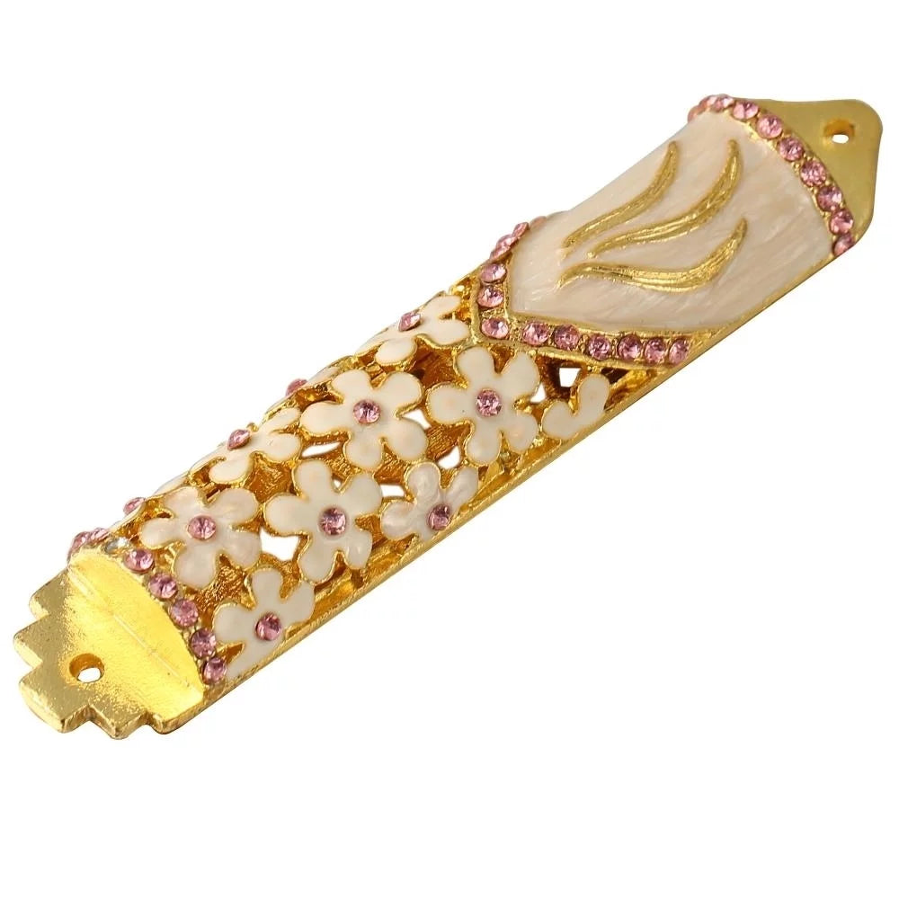 Matashi Hand Painted Enamel Mezuzah with Floral Design and Gold Accents L23446