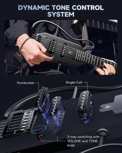 Donner HUSH-X Electric Guitar Kit - Featherlight Travel Guitar, Mahogany Solid Body, Metallic White A941