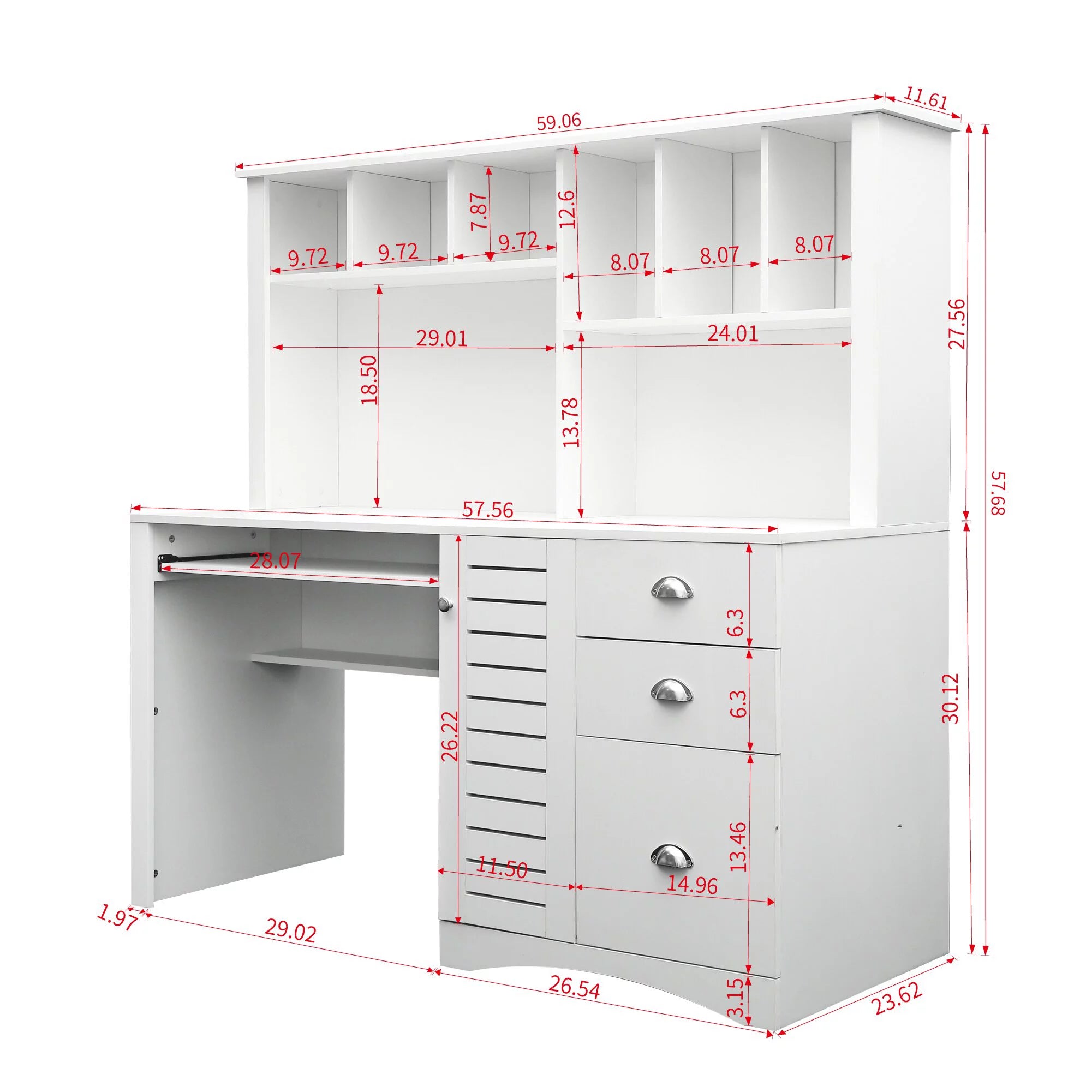 Holaki Computer Desk with Hutch, Antiqued White Finish D126