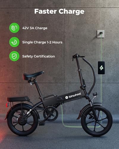 isinwheel U1 Folding Electric Bike, 500W Motor, 20 mph, Black O499