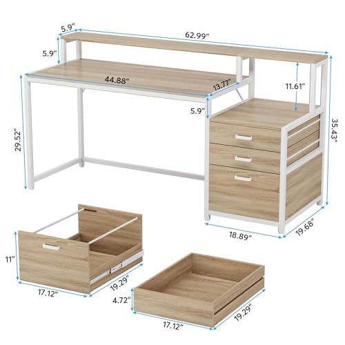 Tribesigns 63 Inch Computer Desk with File Drawer Cabinet, Monitor Stand R256671