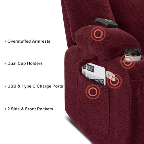 MCombo Zero Gravity Power Recliner Chair with Heat and Vibration Massage, USB & Type C Ports, Cup Holders, Fabric 8015 (Brown) Z599462