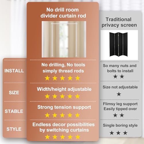 Black Room Divider Curtain Rod, No Drilling, Adjustable 4-10ft E8256