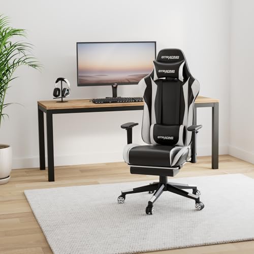 GTRACING Gaming Chair with Footrest, Ergonomic Reclining, Blue C551