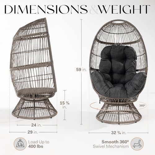 Bme Heavy Duty Wicker Egg Chair for Indoor & Outdoor, Black Base N148