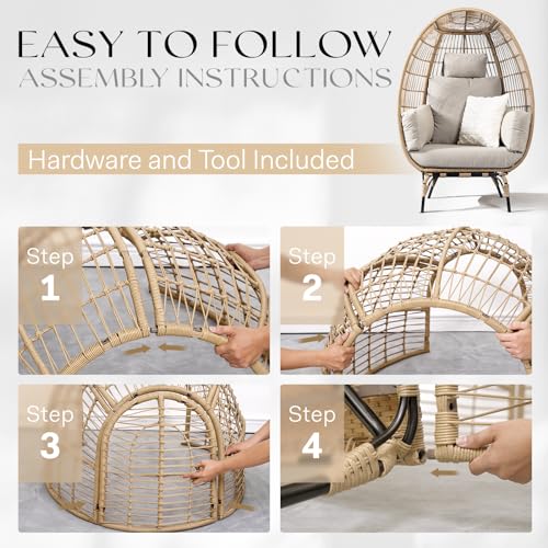 Bme Heavy Duty Wicker Egg Chair for Indoor & Outdoor, Black Base N148