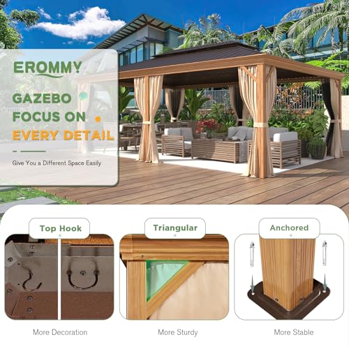 EROMMY 14'x20' Hardtop Gazebo Double Roof Galvanized Steel Outdoor Pavilion G3084