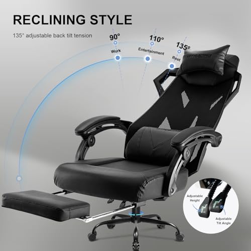 GTRACING Gaming Chair with Mesh Back, Footrest and Lumbar Support, White K3123