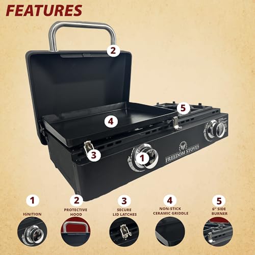 Freedom Stove 22" Non Stick Ceramic Coated Propane Gas Griddle with Locking Lid A214582