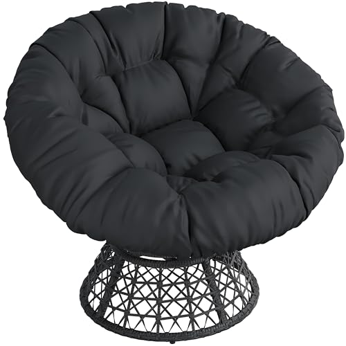 Yaheetech Indoor Papasan Chair with Tufted Cushion and Frame, Swivel Wicker, Black A8314