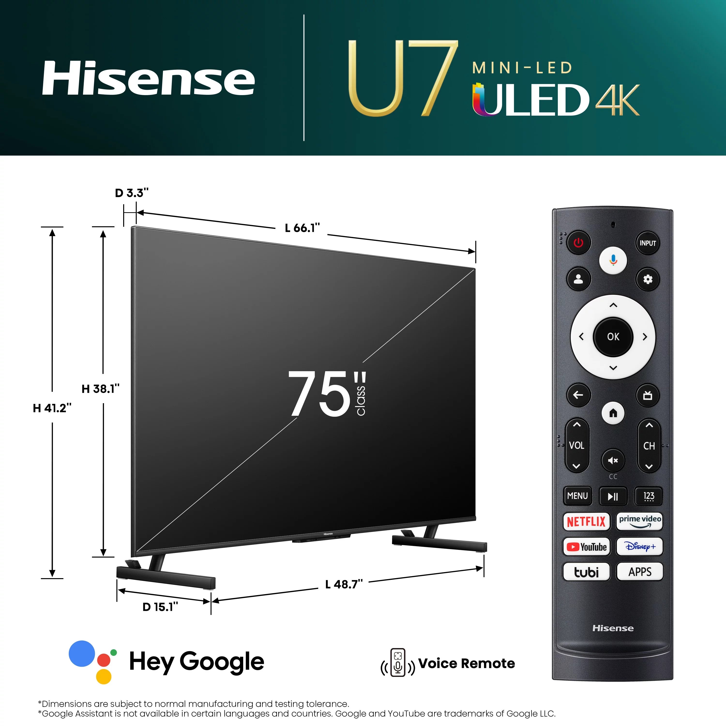 Hisense 75" Class U7 Series Mini-LED ULED 4K Google Smart TV (75U7K) T860