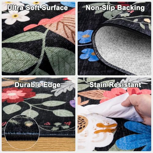8x10 Floral Washable Area Rug for Living Room, Vintage Soft Non-Slip Carpet Z978379