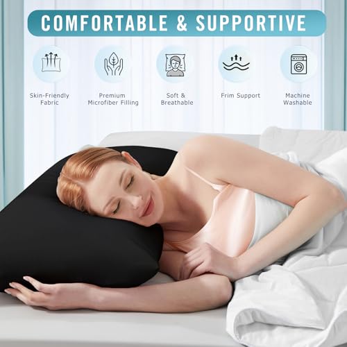 Sycoodeal King Size Bed Pillows 4 Pack, Machine Washable, Black U495