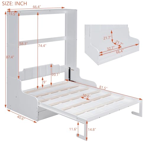 Merax Queen Murphy Bed Wall Bed with Sofa and Cushion, White V57291