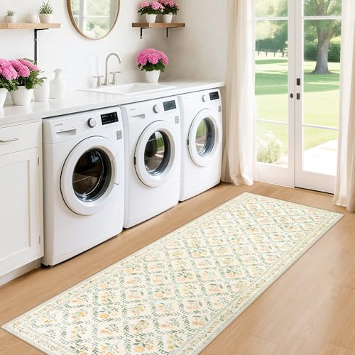 8x10 Floral Washable Area Rug for Living Room, Vintage Soft Non-Slip Carpet Z978379