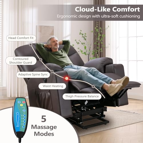 ANJ Large Power Lift Recliner Chair with Massage and Heat for Elderly, Camel Z8802