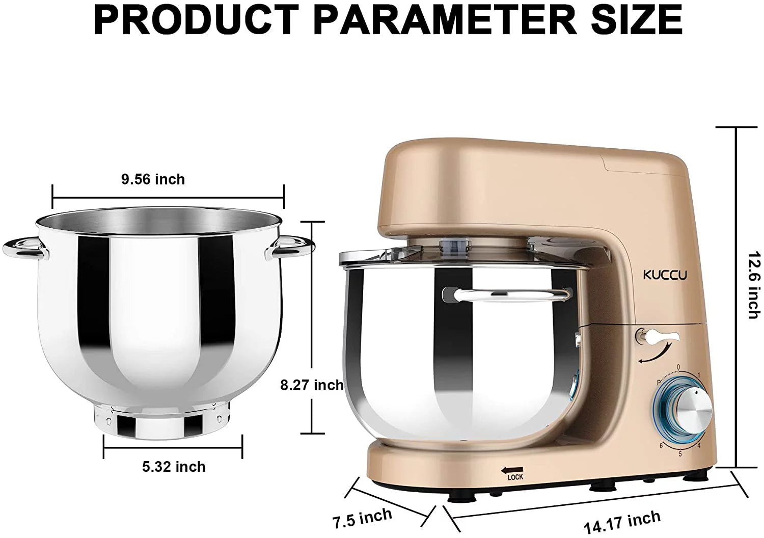 Kuccu Stand Mixer 8.5 Qt 660W 6-Speed Tilt-Head Electric Kitchen Mixer J1260