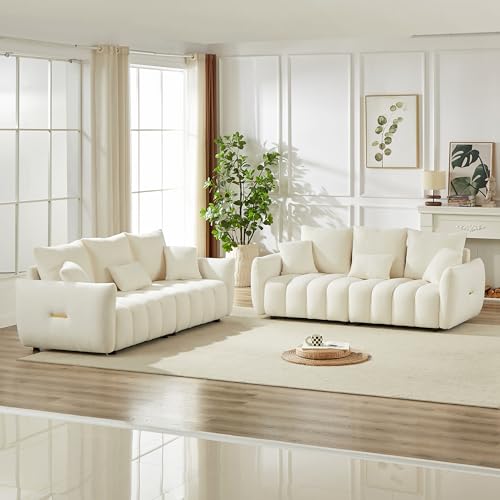 Teddy Cloud Sofa Couch, Boucle 3 Seater with 3 Pillows, Black T90422