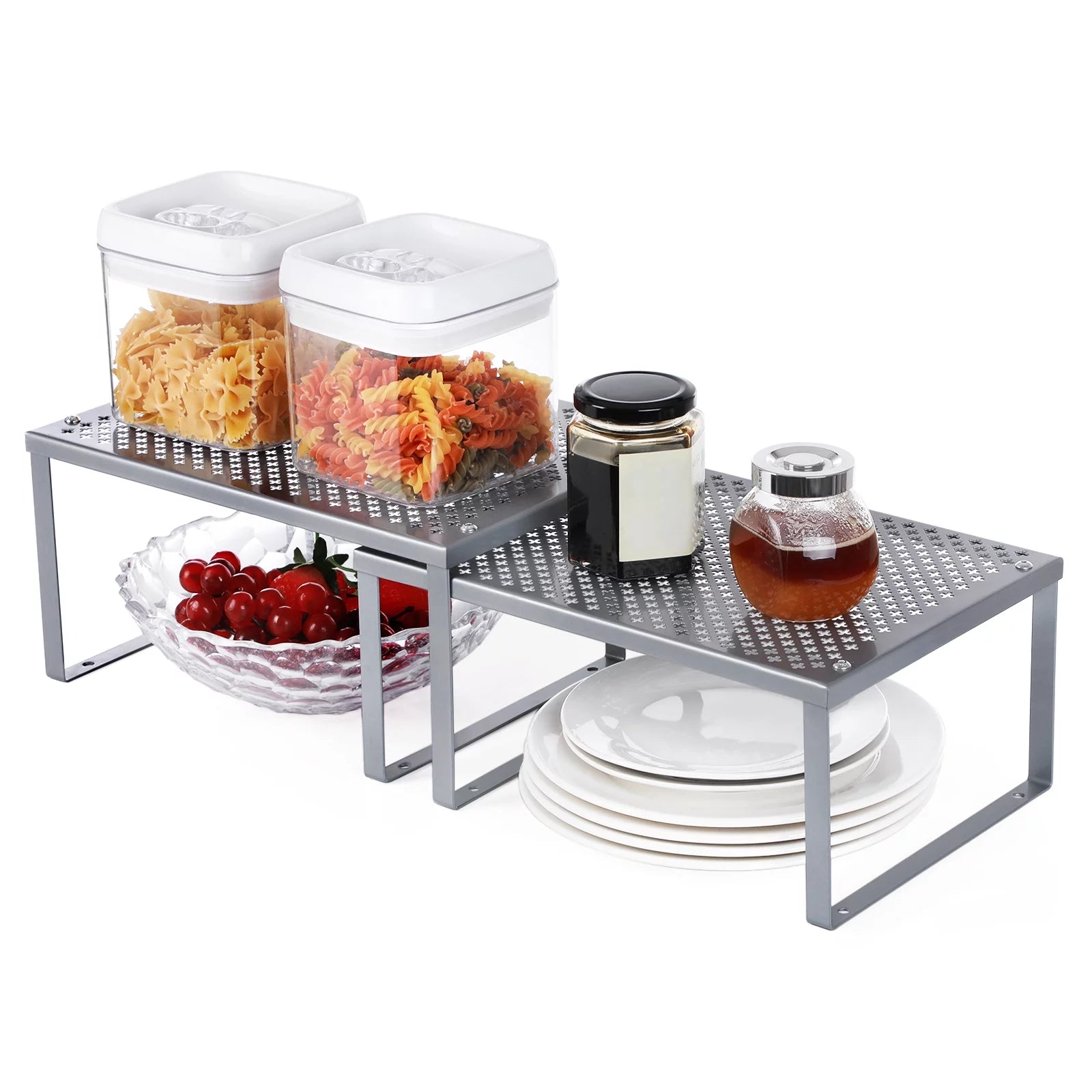 SONGMICS Cabinet Shelf Organizer Riser Set of 2 Silver L86861