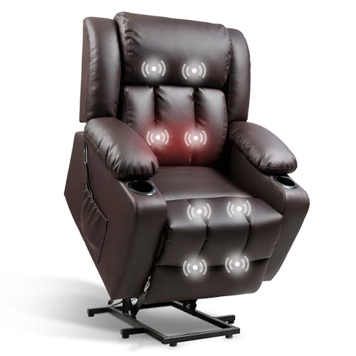 FLEXISPOT XL31 Power Lift Recliner Chair for Elderly, Electric Massage & Heat, PU Leather, Black C786106
