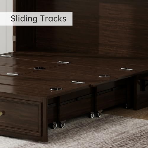 Solid Wood Murphy Bed Cabinet Full with USB Charging Ports and Storage Drawer, Ebony D190415