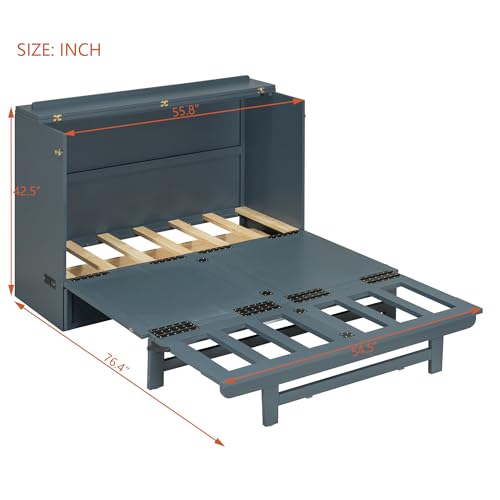 Merax Full Size Murphy Bed Cabinet with USB Charging Station, Gray U60536