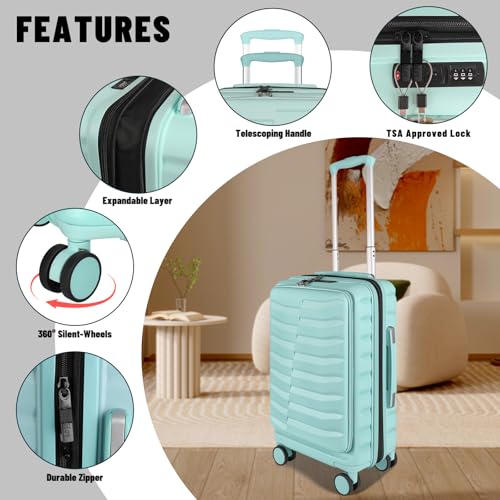 Lightweight 3-Piece Hardshell Luggage Set with Spinner Wheels & TSA Lock, Light Avocado Green B502471