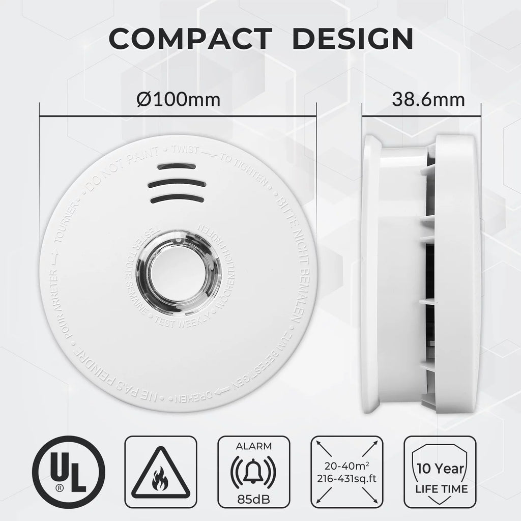 SITERWELL Smoke Detector 2 Pack, Photoelectric Sensor, 9V Battery Operated Fire Alarm S991