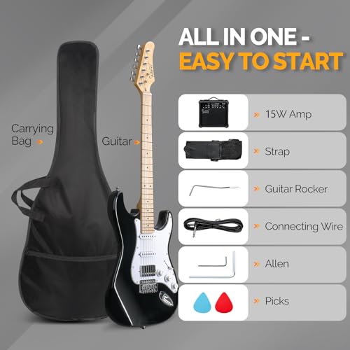 GLARRY Electric Guitar 39" Full Size with HSS Pickup, 20W Amp and Accessories Pack F820042