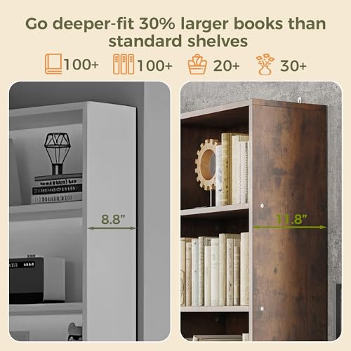 IRONCK 78.7" Bookcase with 4 Drawers and 4 Doors, 6 Tier, Vintage Black Z686086