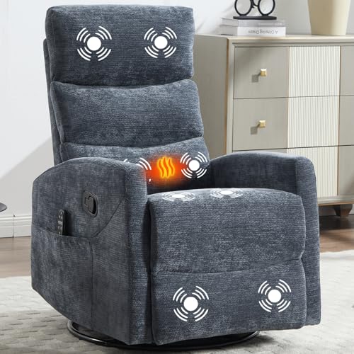 Massage Chair Recliner with Heat, Swivel Rocking, High Back Fabric Black V2333